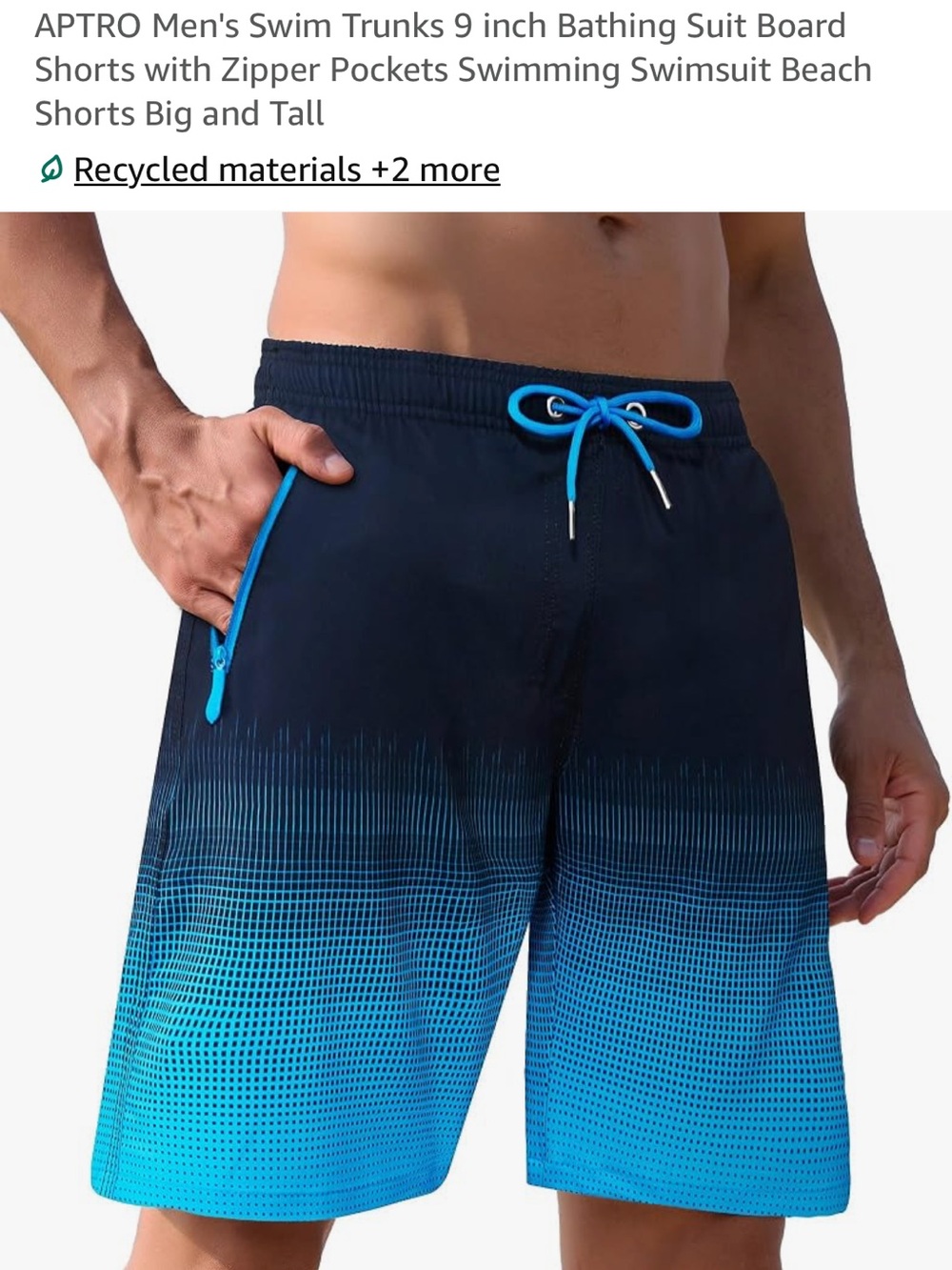 Men's Navy & Blue Ombre Swim Trunks with Zipper Pockets NWT